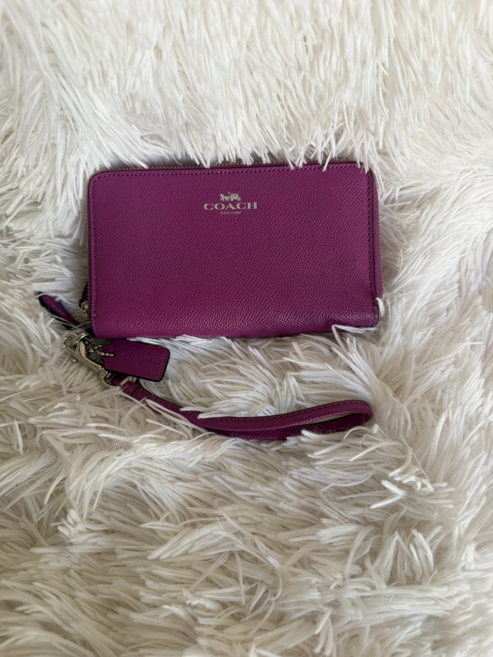 NWOT Coach Double Zip Around Wallet Magenta Crossgrain Leather Floral Interior